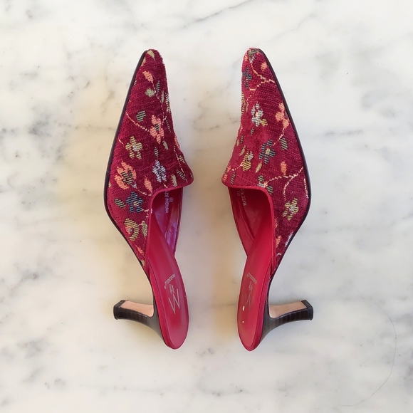 M by Marinelli Multicolor Floral Jacquard Leather Sole Mules with 2.5" Heel. - Picture 3 of 6